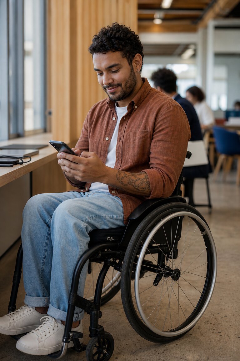 Colaborador usando o aplicativo Scutha no trabalho