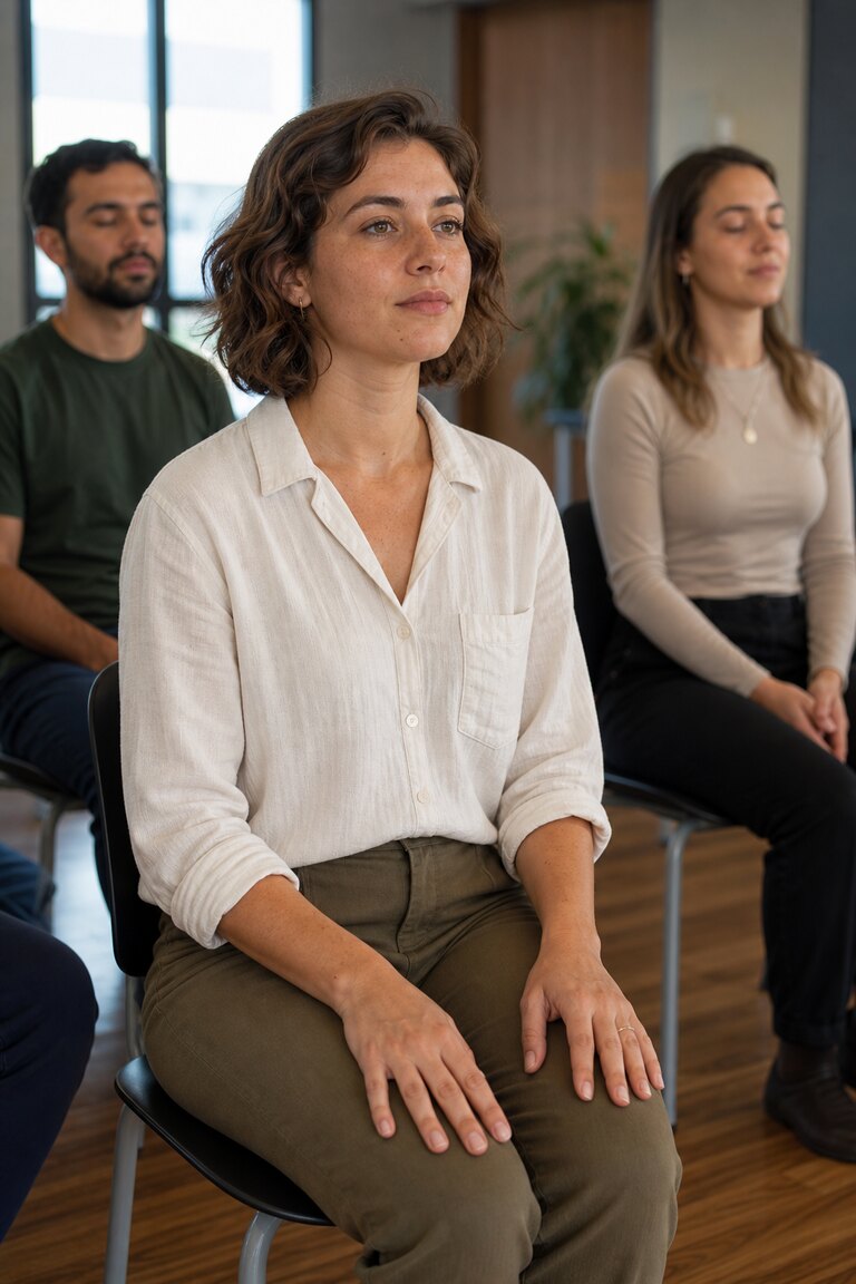 Colaboradora em atividade de bem-estar emocional